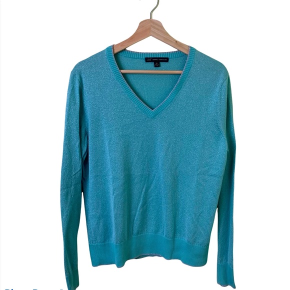 Brooks Brothers Light Blue Metallic V-Neck Sweater - Picture 1 of 10
